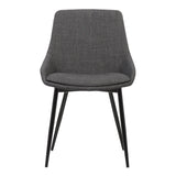 Mid Century Modern Dining Accent Side Chair for Kitchen Table Office Desk Vanity in Charcoal Fabric and Black Metal Armen Living
