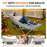 Fragess Portable Camping Cot, 600LBS Max Load, Extra Wide with Thick Mattress, Folding Cot for Outdoor Camping/Office, Home Nap (Grey)