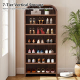 weselon 70" Tall Arched Shoe Cabinet for Entryway, 7-Tier Large Capacity Shoe Storage Organizer for 28 Pairs, Freestanding Wooden Rack with Adjustable Shelves for Boots, Sneakers & Heels (Walnut)