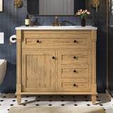 LIKIMIO 36 Inch Bathroom Vanity with Sink, Towel Holder & Adjustable Solid Wood Legs for Uneven Floor, Modern Bathroom Storage Cabinet with Tip-Out Drawer, 2 Drawers & Adjustable Shelf, Nature