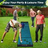 SAPLIZE Golf Pong Game Set, 20in x 10ft Indoor/Outdoor Putting Mat with Putter, Mirror, Cup, 4 Slope Wedges, Ball Bouncer & Roller Brush – Fun Golf Games Gift Idea
