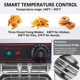 ODPFTY Deep Fryer Stainless Steel - 6.3Qt Commercial Style Electric Fryer with Adjustable Thermostat, Rapid Heating & Oil Filtration Basket - Safe for Home Kitchen (Chips/Chicken/Donuts), 2500W, 6L