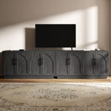 Hotmeily 30.7" Tall Arched Entertainment Center,Black Grey Oak