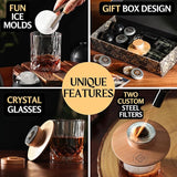 Whiskey Smoker Kit - Cocktail Smoker Kit With Torch, 2 Whiskey Glasses, 2 Ice Ball Makers, 6 Flavors Wood Chips - Old Fashioned