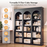 MapleGrace 71" Triple Arched Bookcase, Tall Bookshelf with Shelves, Black
