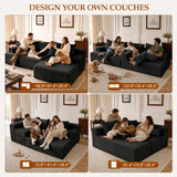 96.8" Boneless Couch Cloud Modular Sectional Sofa with L Shaped Chaise, Modern Corduroy Upholstered Deep Seat Couches Lounge with 5 Pillows for Living Room Bedroom(Black, Stripe, Right Facing Chaise)