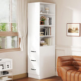 Slim Bookcase with Side Ders, Adjuble Shelves, Left/Right Interchanable, Perfect for Smals, Tall Cabinet for Living Room, 60 x 38 x 180 cm