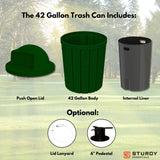 Campus Collection 42 Gallon Commercial Trash Can with Lid | Green Granite