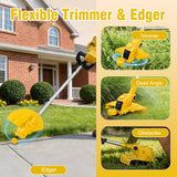 21V Electric Weed Wacker, 12" Auto-Feed Grass Cutter with 2.0Ah Batteries & Fast Charger, 2-in-1 Cordless String Trimmer & Lawn Edger Includes 10 Lines for Garden and Yard Maintenance, Yellow