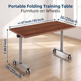 WXHYMXFDC Folding Conference Table with Wheels Modular Foldable Training Tables with Flip Top Business Style Wooden Training Table with Strong Metal Frame for Office Schools Libraries,Walnut,55in,12