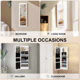 JOYUSAEN Mirror Jewelry Organizer, Wall/Door Mounted Jewelry Armoire with Full-Length Mirror,Hanging Jewelry Cabinet with LED Interior Lights, White