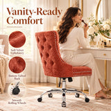 Orange Velvet Vanity Chair with Wheels, Armless Home Office Desk Chairs