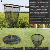 Drasry High Load-Bearing Aluminum Ring Bridge and Pier Fishing Net Landing Net Foldable Drop Net for Saltwater Freshwater Pier Fishing Baskets Net Collapsible 49.2 FT Rope（23.6 * 23.6 * 27.5 in）