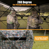 Hunting Blind for 3-4 People, 288 Degree See Through Hunting Ground Blind with Silent Zipper Pop Up Ground Blinds Portable Resilient Hunting Tent for Deer Hunting Hunthor