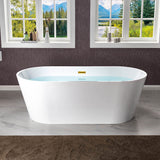 WOODBRIDGE 67" Acrylic Freestanding Bathtub Contemporary Soaking White Tub with Brushed Gold Overflow and Drain，B0013 -BG-Drain &O