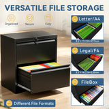 SAWJEC 2 Drawer File Cabinet with Lock, Black Metal Lateral Filing Cabinet