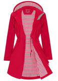 ATLASLAVA Rain Jacket Women Waterproof Raincoat Long Hooded Lightweight Windbreaker Outdoor Trench Coat Red M
