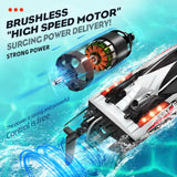 BEZGAR RC Boat, 18 inch Big Brushless Remote Control Boat for Adults and Kids, 55 KPH Large Fast RC Speed Boats with 2500mAh Battery, Ideal Waterproof Toy Boats for Lakes - HJ816 Gray