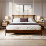 Bme Oliver 15-Inch King Bedframe with Rattan Headboard, Bohemian, Walnut