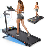 Foldable Walking Pad with 0-15% 9-Levels Auto Incline and Handle Bar, Under Desk Treadmill with 300LBS Weight Capacity, 3.0HP Quiet Treadmills for Home with Speaker, APP & Remote Control - Blue Orange