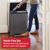 Rubbermaid Elite Stainless Steel Metal Dual Stream Step-On Trash Can for Waste and Recycling 15.9 Gallon Charcoal Trash and Recycle Bin Combo for Home/Kitchen/Garage/Apartment/Office