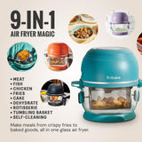 Non Toxic Air Fryer™ 9-in-1 Functions - Glass AirFryer 5 Quart w/ 360 Visibility, Self-Cleaning, 400F Vortex Air Fryer for Even Cooking, BPA-Free Teflon Free, Rotisserie, Roast, Bake, Sage