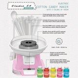 Studio 54 Retro Cotton Candy Machine with 5 Jars (11oz Each) Floss Sugar, 50 Paper Cones, Easy Cleanup Cotton Candy Maker, Durable Retro Design, Makes 20–30 Servings per Jar, BPA & Lead Free
