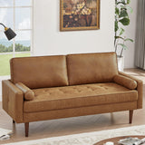 HIFIT 57" Loveseat Sofa Couch, Mid Century Modern Faux Leather Couch, Brown