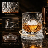 10oz Spinning Whiskey Glasses for Whiskey-lovers: 360° Rotating Crystal Glass with Iceball Mold for Scotch Bourbon - Old Fashioned Glasses for Bar Party Home - Gifts for Men Dad Husband (Star Diamond)
