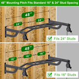 SELEWARE 48" Wall Mount Pull Up Bar with Pulley System, Heavy Duty Multi-Grip Chin Up Bar for Home Gym, 500 lbs Capacity, Fits 16" & 24" Wood Studs, Upper Body Workout Equipment for Strength Training