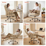 Furniliving Big and Tall Office Chair with Footrest, PU Leather High Back Executive Office Chair with Adjustable Lumbar Support, Gaming Chair with Padded Arm and Pillow, Height Adjustment, Beige
