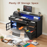 Executive Desk with Drawers Computer Desk with File Drawers, Power Outlet and Led Lights
