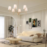 Alynzee Gold Chandeliers for Dining Room, 6-Light Modern Chandelier Light Fixture Over Table, with White Fabric Shade, 34" Large Transitional Kitchen Pendant Lights for Living Room Bedroom Foyer