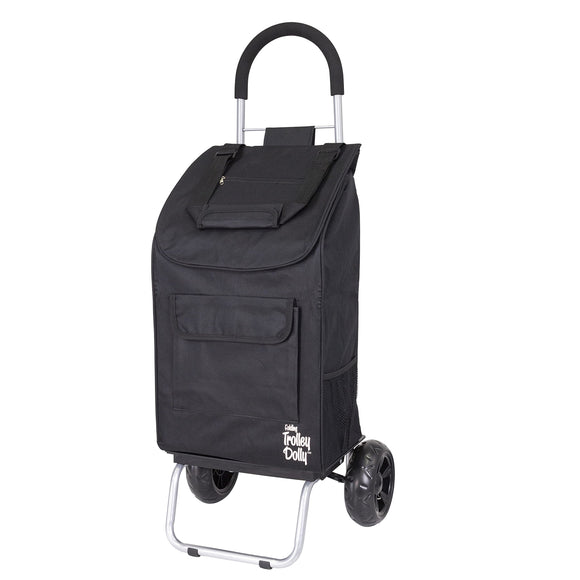 Trolley Dolly Black Foldable Shopping cart for Groceries with Wheels and Removable Bag dbest products