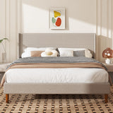 King Size Linen Platform Bed Frame with Wingback Upholstered Headboard