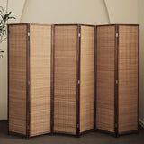 6 Panel Bamboo Room Divider - 5.6 ft Tall Folding Privacy Screen for Room Separation