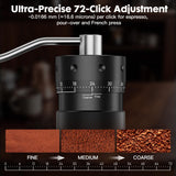 COOL KNIGHT Manual Coffee Grinder, 7-Edge SUS420 Stainless Steel Conical Burr, 72-Click External Adjustment, 25g Capacity, Aluminum Body, Walnut Handle