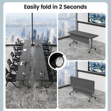 Jklmzpf Folding Conference Table with Wheels, Flip-Top Mobile Training Table Modular Conference Room Tables, Space Saving Seminar Meeting Tables for Office School Business Classroom(Ebony4PCS 47.2in)