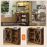 HOOBRO Bakers Rack with Power Outlet and LED Light, Microwave Stand with Sliding Barn Door, Coffee Bar Cabinet with 6-S Hooks, Kitchen Storage Shelf with Cabinet, Rustic Brown and Black BF23UDHB01