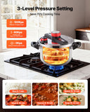 VEVOR Pressure Cooker, 10Qt Pressure Cooker Stainless Steel, Pressures Canner with Steaming Rack, Tempered Glass Lid, Three Pressures Settings for Meat, Beans, Rice, Soup, Sauces, Cook up to 100 kPa