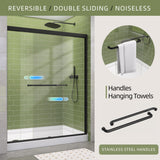 GETPRO Shower Door Double Sliding 57-60 in. W x 72 in. H Semi-Frameless Bypasss Bathroom Glass Shower Sliding Doors,1/4 inch Clear Tempered Glass Door for Walk-in Shower Matte Black