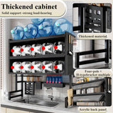 Diodceraic Over The Sink Dish Drying Rack Space-Saving 3 Tier with Cover Dish Rack with Dustproof Cover and Knife Holder Large Capacity Kitchen Organizer for Plates, Bowls, and Pots(Black,65cm)