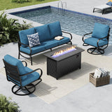 MFSTUDIO 4 Piece Metal Patio Furniture Set with Fire Pit Table,Peacock Blue
