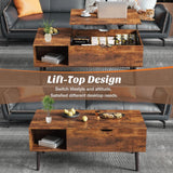 UOCFYK Multi-Function Lift Top Coffee Table, Wooden Lift Tabletop Dining Table for Living Room with Storage Shelf and Hidden Compartment, Brown