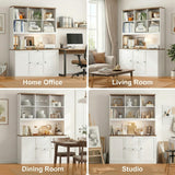 72'' Tall File Bookcase with Power Outlet & Printer Stand, 2 Filing Drawers