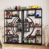 HolliWill 70.8" Tall Bookshelves Set of 2, 79" W Geometric Display Shelf with 18 Open Storage Shelves, Black Book Shelf for Living Room, Office, Bedroom –Metal Frame & Anti-Tip & Adjustable Feet