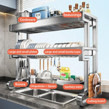 BEBANE Over The Sink Dish Drying Rack, 304 Stainless Steel 2 Tier Racks, Multifunctional Kitchen Storage Organizers, for Dishes, Glasses, Bowls & Cutlery(96cm/37.8in)