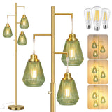QiMH Glass Floor Lamps for Living Room, Tree Standing Lamp with Stepless Dimmable, 68" Modern Tall Lamps for Bedroom Home Office, Rotary Switch, 3 LED Bulb Included, Brushed Gold