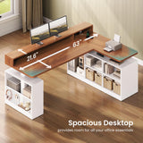 L Shaped Electric Standing Desk, 63 inch Gaming Computer Desk with Storage Shelves and LED Lights