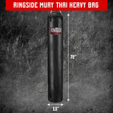 Ringside 100-Pound Muay Thai Heavy Bag, Sturdy Powerhide Punching Bag for Boxing, MMA, Muay Thai, and Kickboxing Training and Workout, Includes Chain and Swivel, Black, 69" H x 11" Dia.